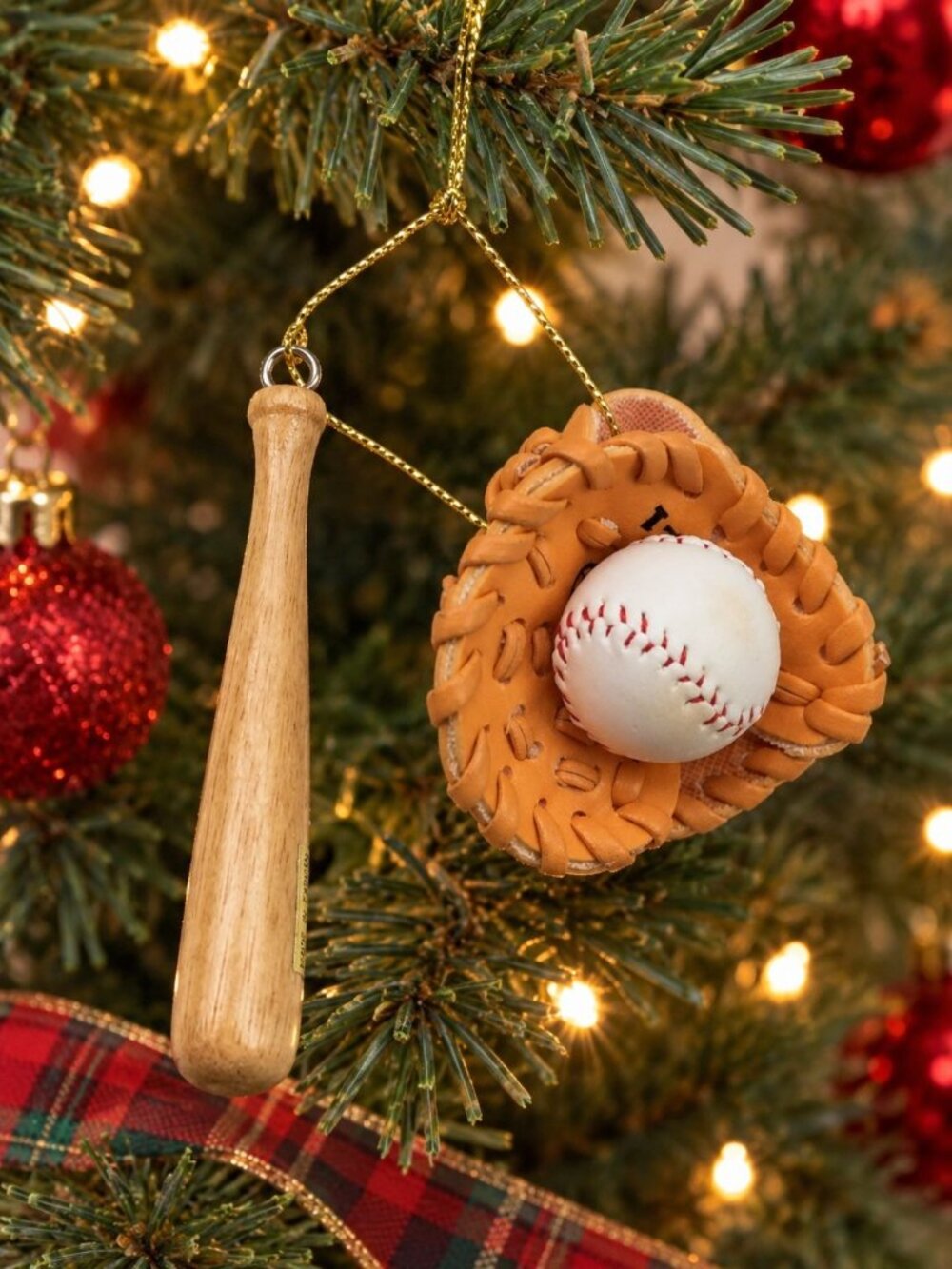 Baseball Christmas Tee Ornament Holiday Decoration Mitt Glove Ball Bat Sports
